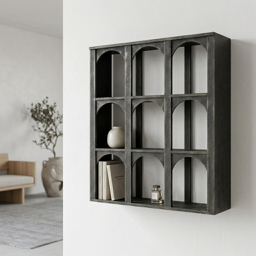 Wall Shelves 66.7 × 21.6 × 80 cm Black Arched Cubby
