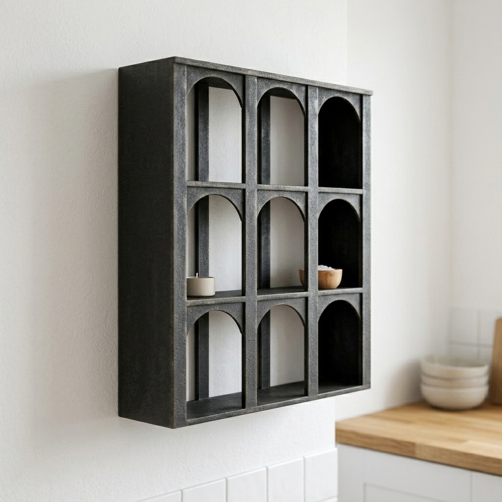 Wall Shelves 66.7 × 21.6 × 80 cm Black Arched Cubby