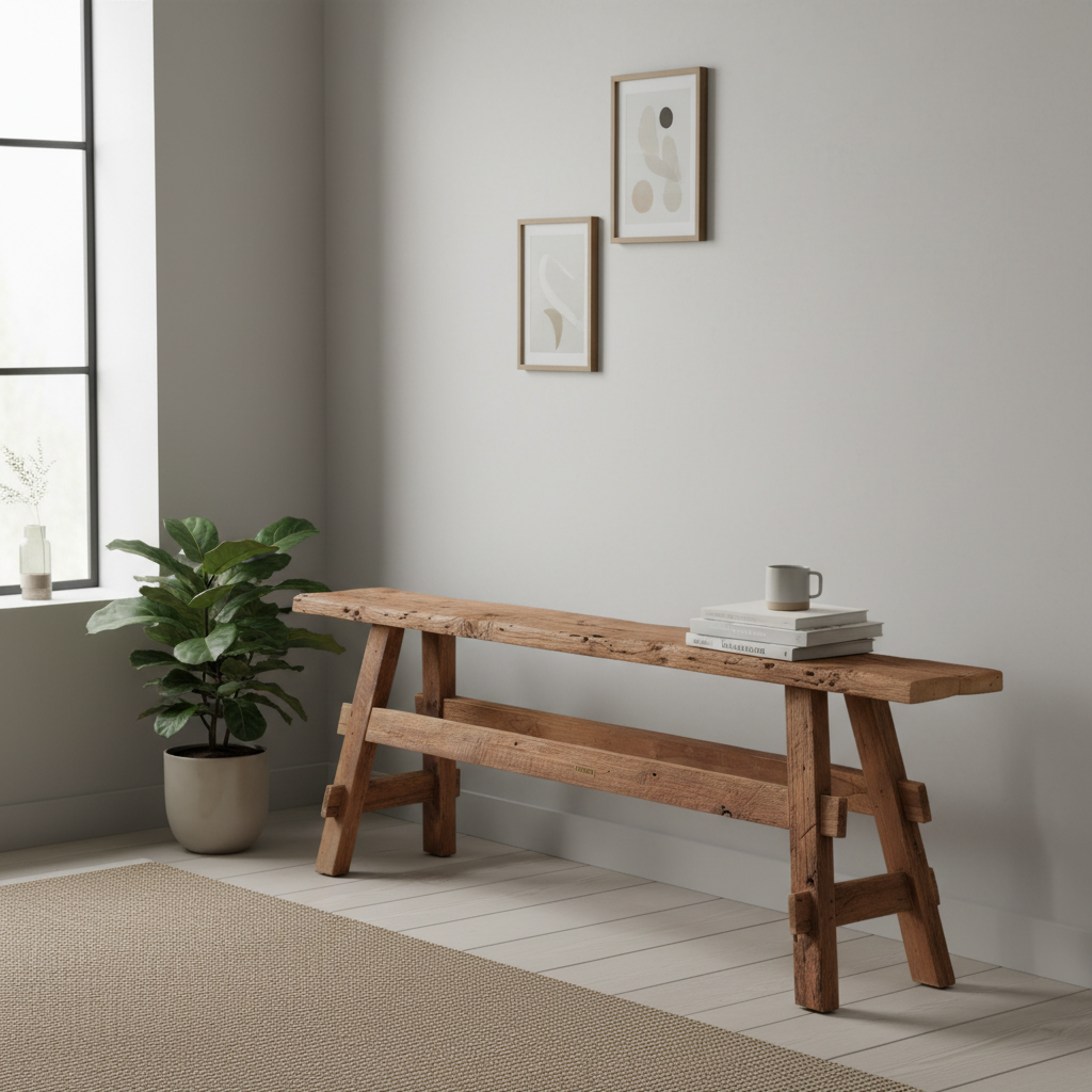 Wooden Bench 150 × 25 × 50 cm Natural Handmade Rustic