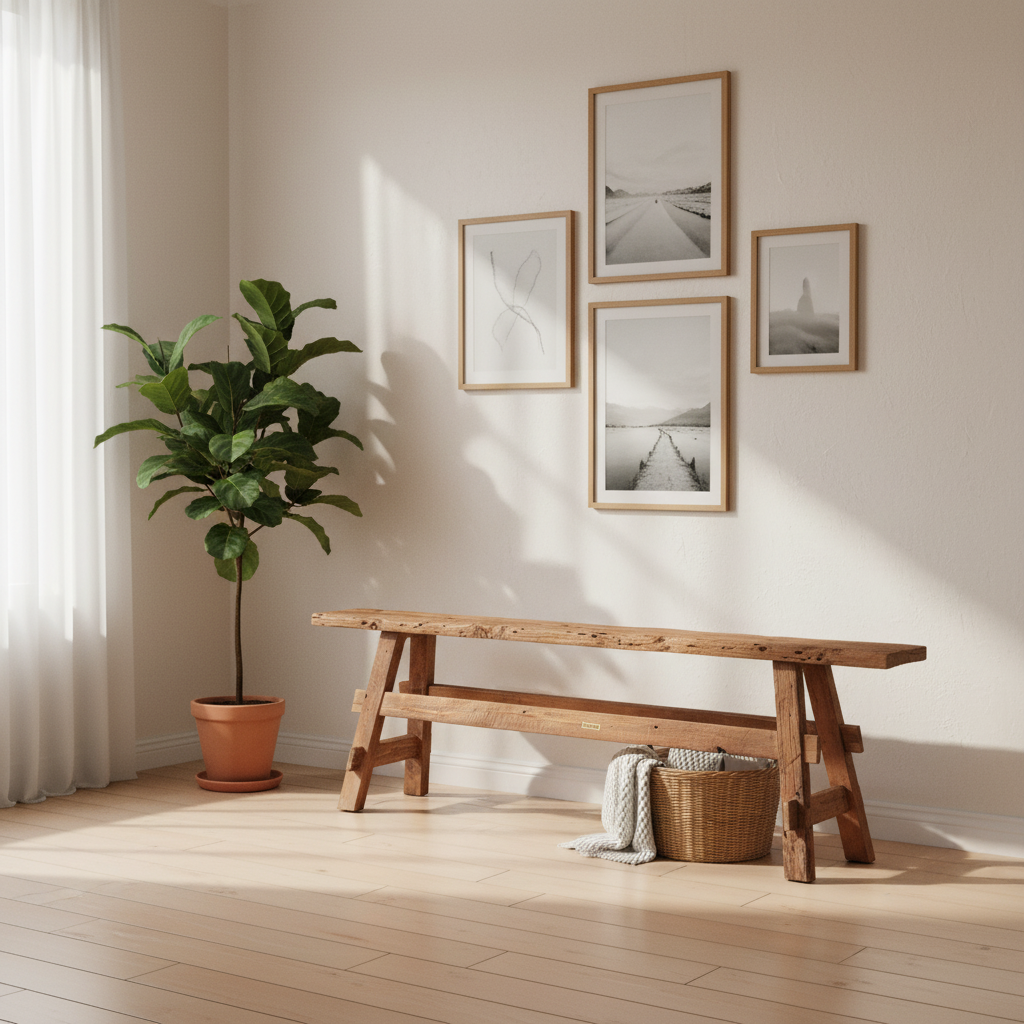 Wooden Bench 150 × 25 × 50 cm Natural Handmade Rustic