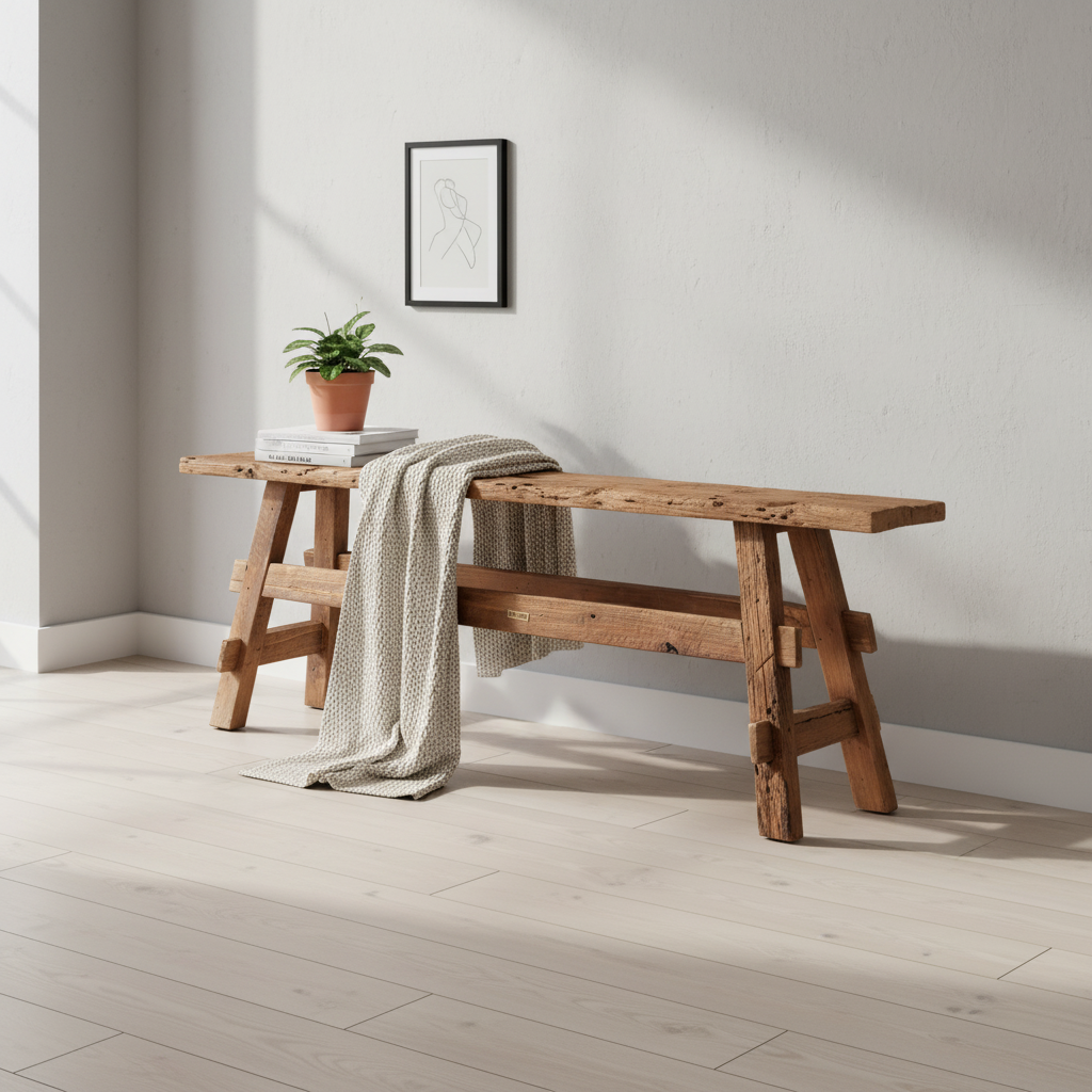 Wooden Bench 150 × 25 × 50 cm Natural Handmade Rustic