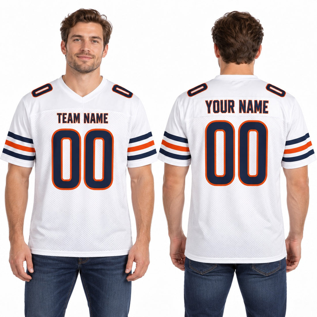 Chicago Custom Football Jersey, White Personalized Name Number Team Logo, Custom Football Uniform-3