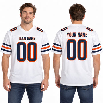Chicago Custom Football Jersey, White Personalized Name Number Team Logo, Custom Football Uniform-3
