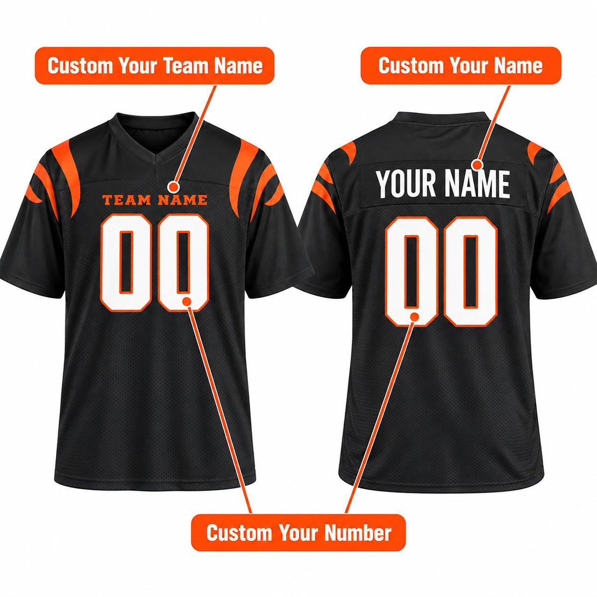 Cincinnati Custom Football Jersey, Black Personalized Team Jersey, Custom Name Number Logo, Football Uniform-4