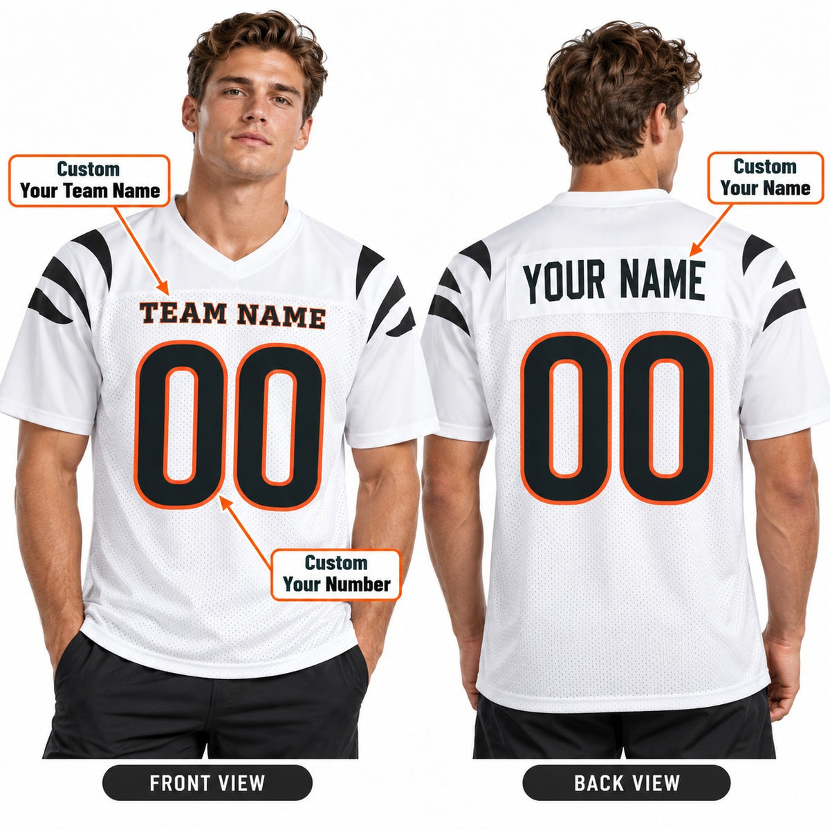 Cincinnati Custom Football Jersey, White Personalized Team Jersey, Custom Name Number Logo, Football Uniform-4