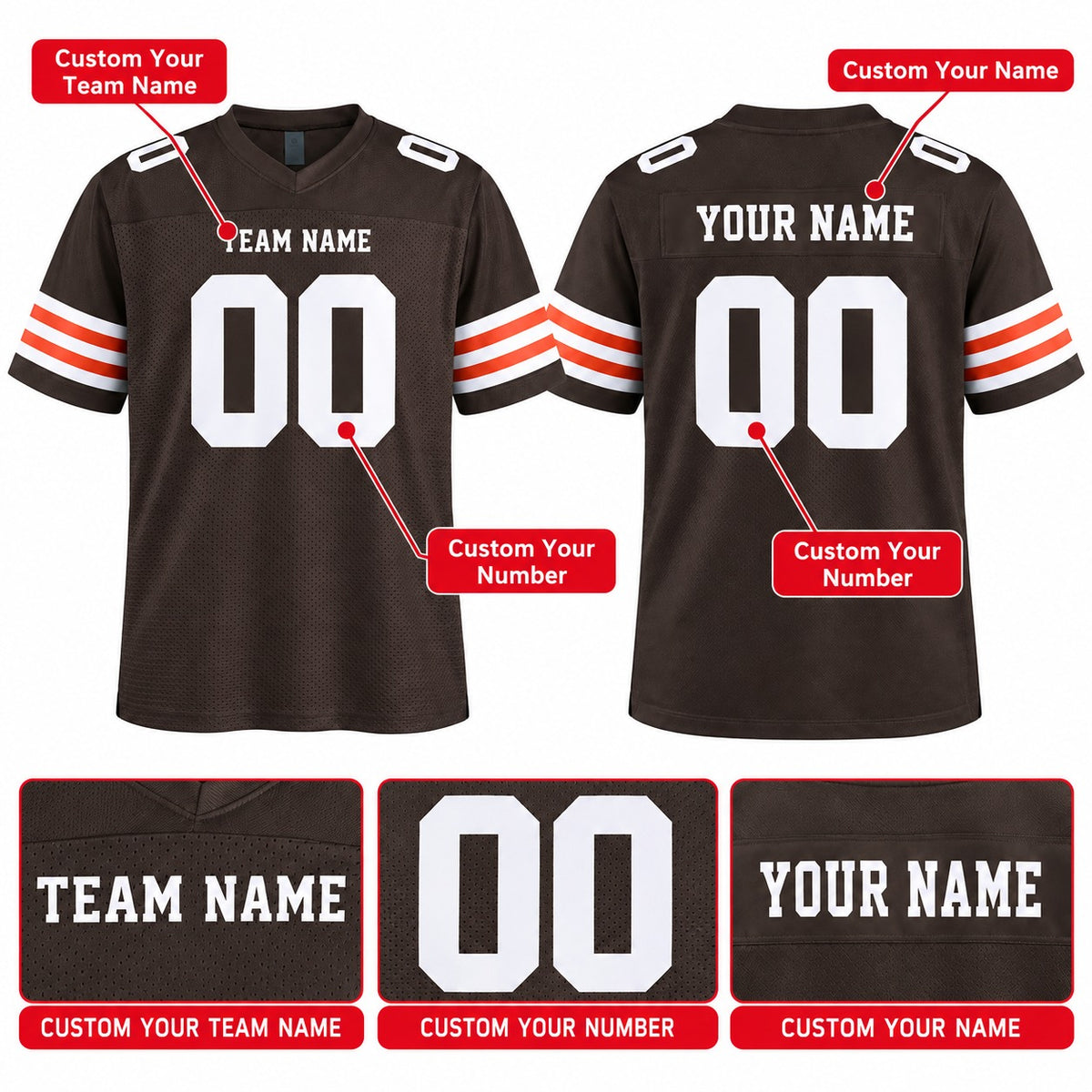 Cleveland Custom Football Jersey, Brown Personalized Team Jersey, Custom Name Number Logo, Football Uniform-4