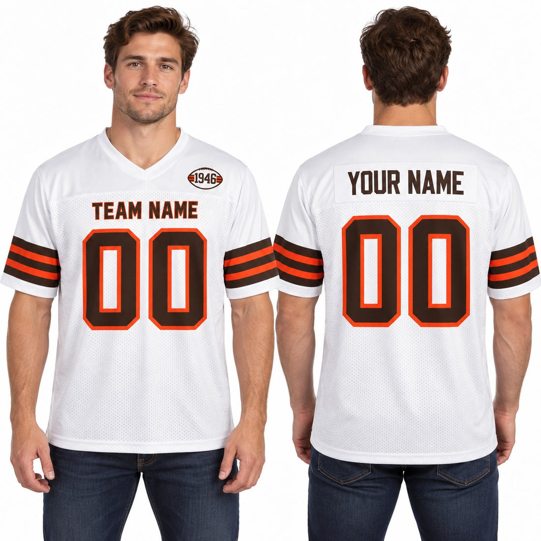 Cleveland Custom Football Jersey, White Vintage Style Personalized Team Jersey, Custom Name Number Logo-3