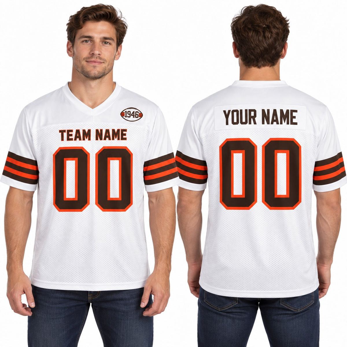 Cleveland Custom Football Jersey, White Vintage Style Personalized Team Jersey, Custom Name Number Logo-3