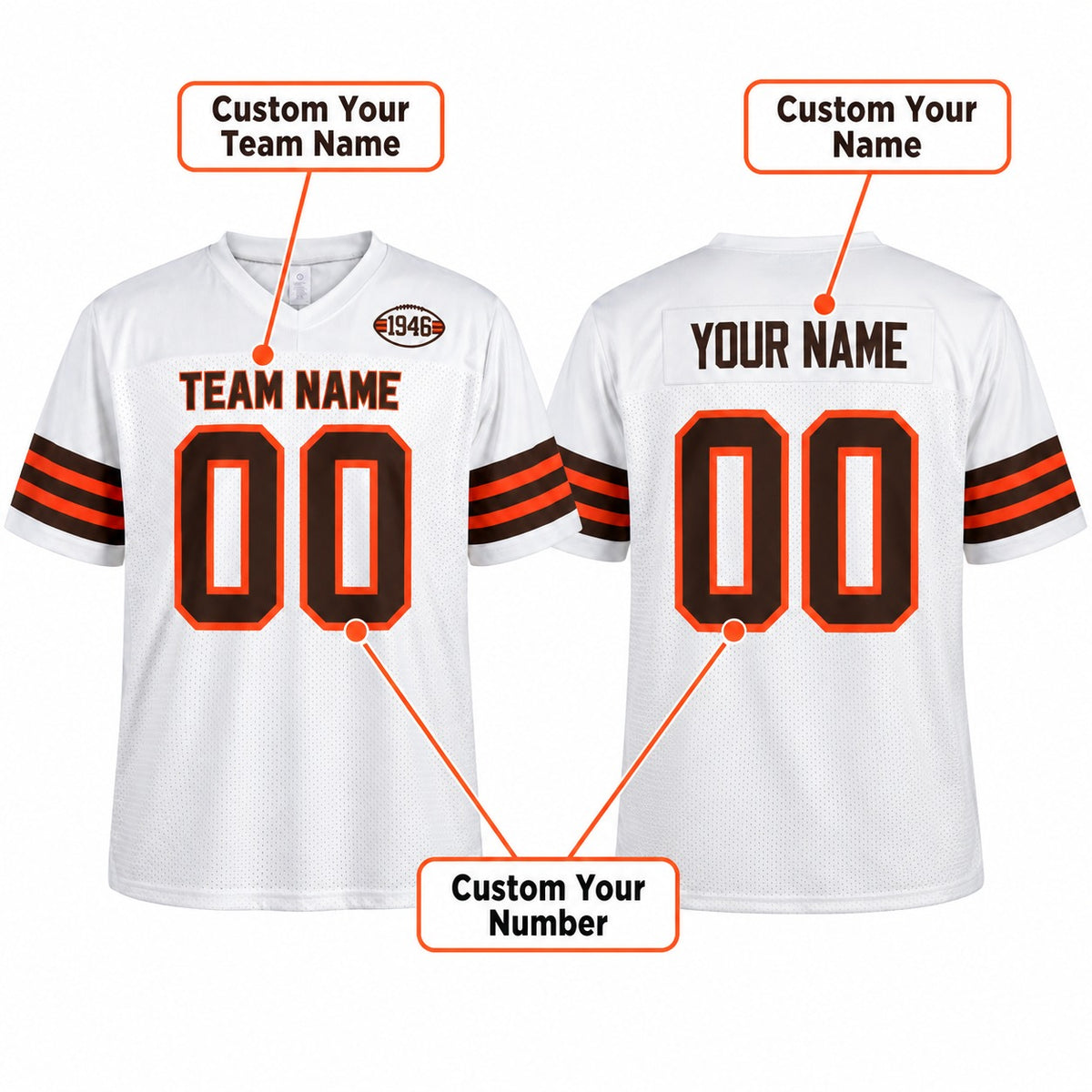 Cleveland Custom Football Jersey, White Vintage Style Personalized Team Jersey, Custom Name Number Logo-4
