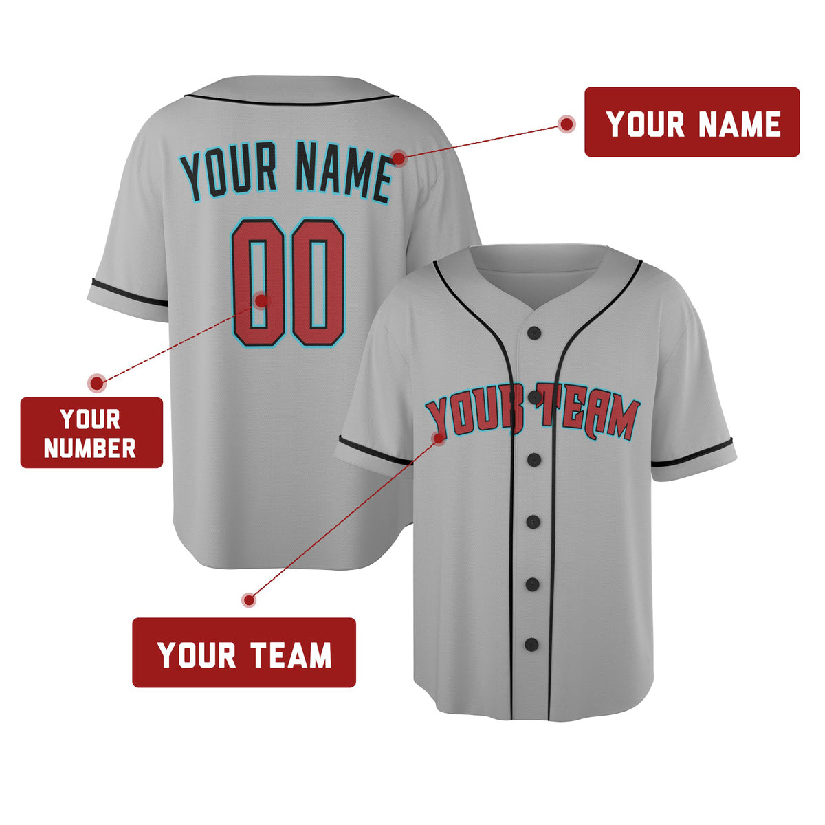 Custom Arizona Baseball Jersey - Road Gray Style, Personalized Name & Number-2