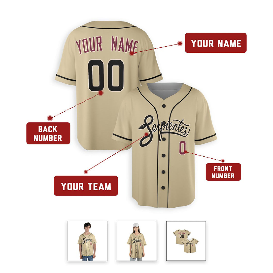 Custom Arizona Diamondbacks Serpientes Baseball Jersey - Sand Style, Personalized Name & Number-1