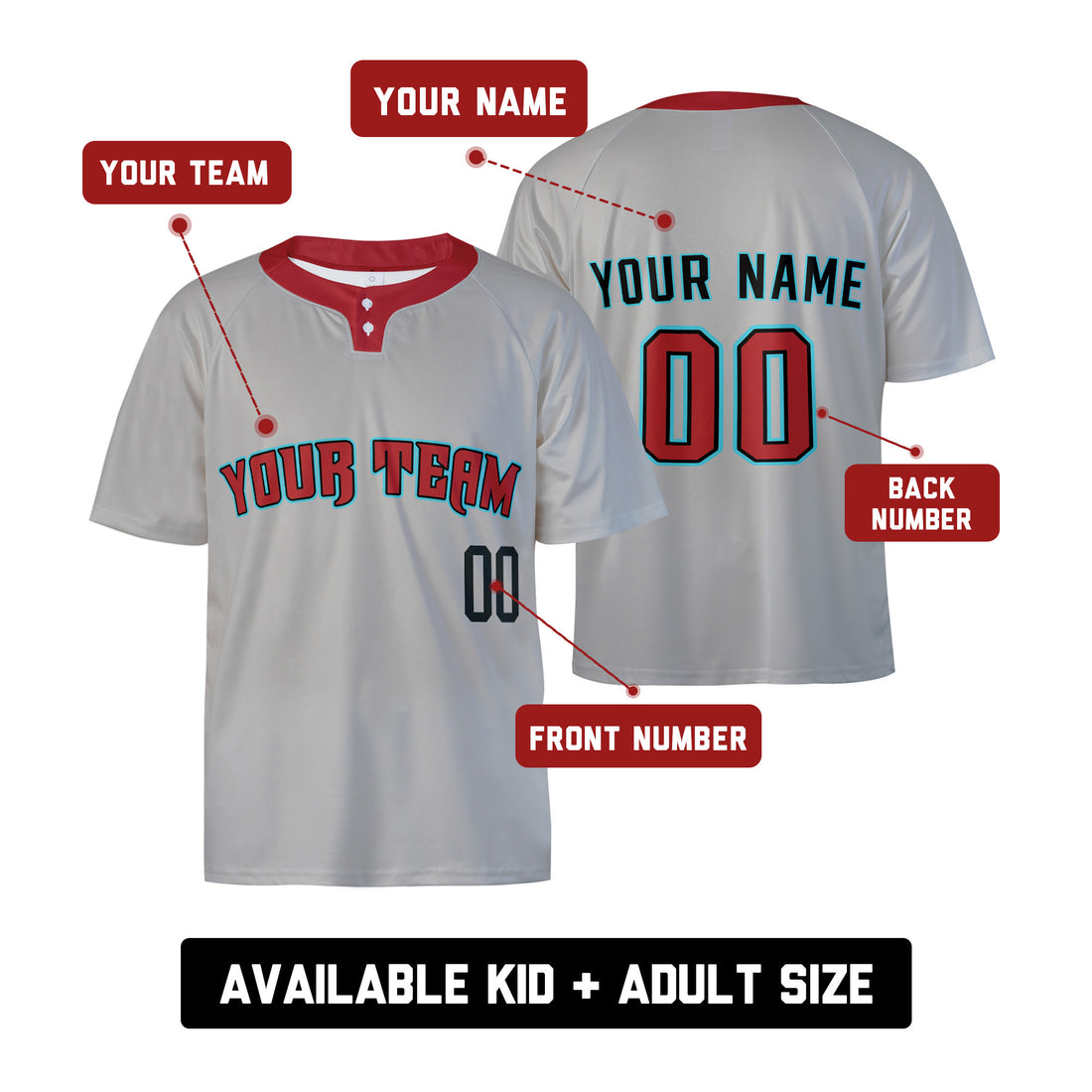 Custom Arizona Two-Button Baseball Jersey - Gray Road Style, Personalized Name & Number-1