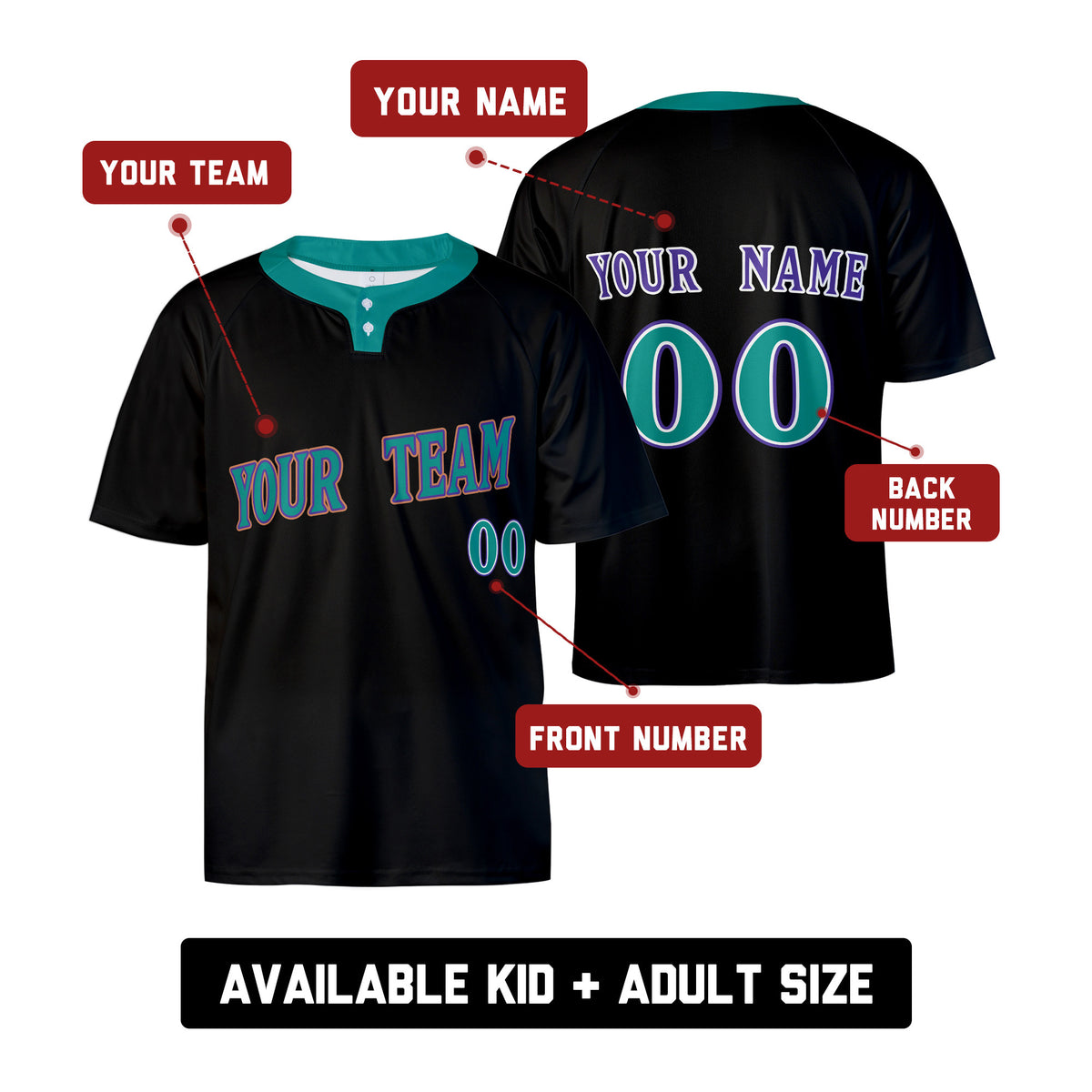 Custom Arizona Two-Button Baseball Jersey - Throwback Cooperstown Style, Personalized Name & Number-2