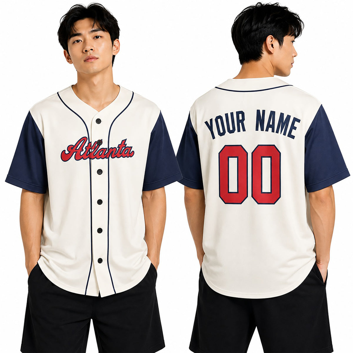 Custom Atlanta Braves Baseball Jersey - Cream Navy Two-Color Fashion Style, Personalized Name & Number-1