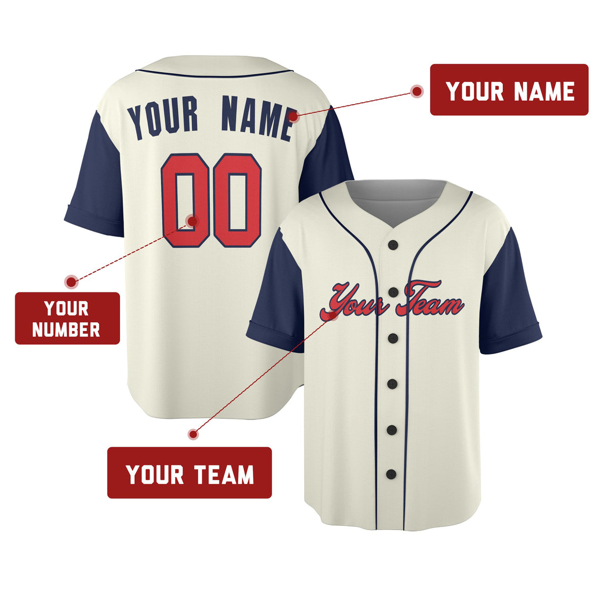 Custom Atlanta Braves Baseball Jersey - Cream Navy Two-Color Fashion Style, Personalized Name & Number-2