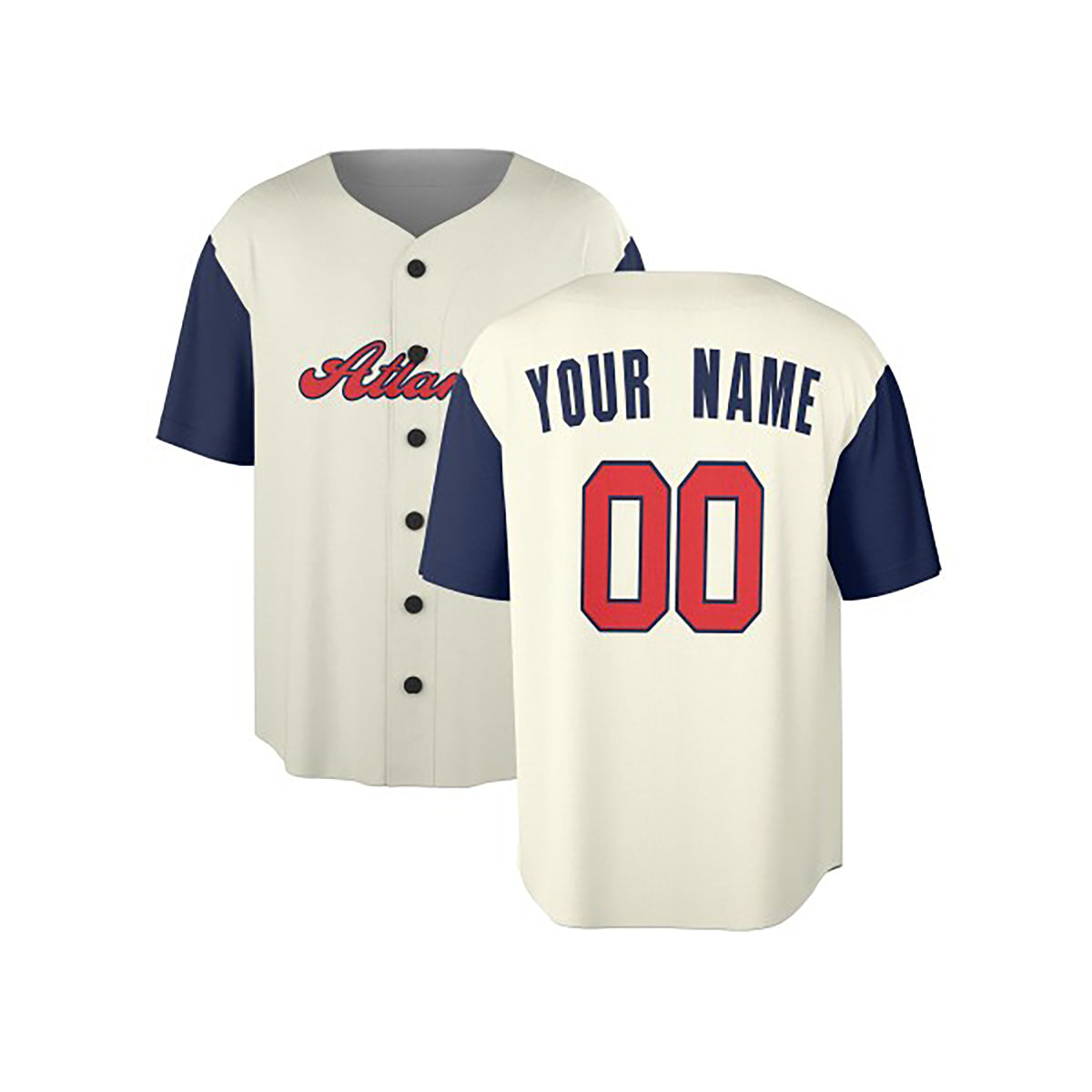 Custom Atlanta Braves Baseball Jersey - Cream Navy Two-Color Fashion Style, Personalized Name & Number-3