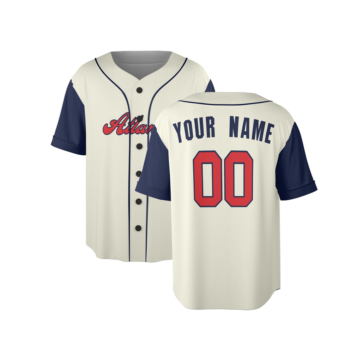 Custom Atlanta Braves Baseball Jersey - Cream Navy Two-Color Fashion Style, Personalized Name & Number-4