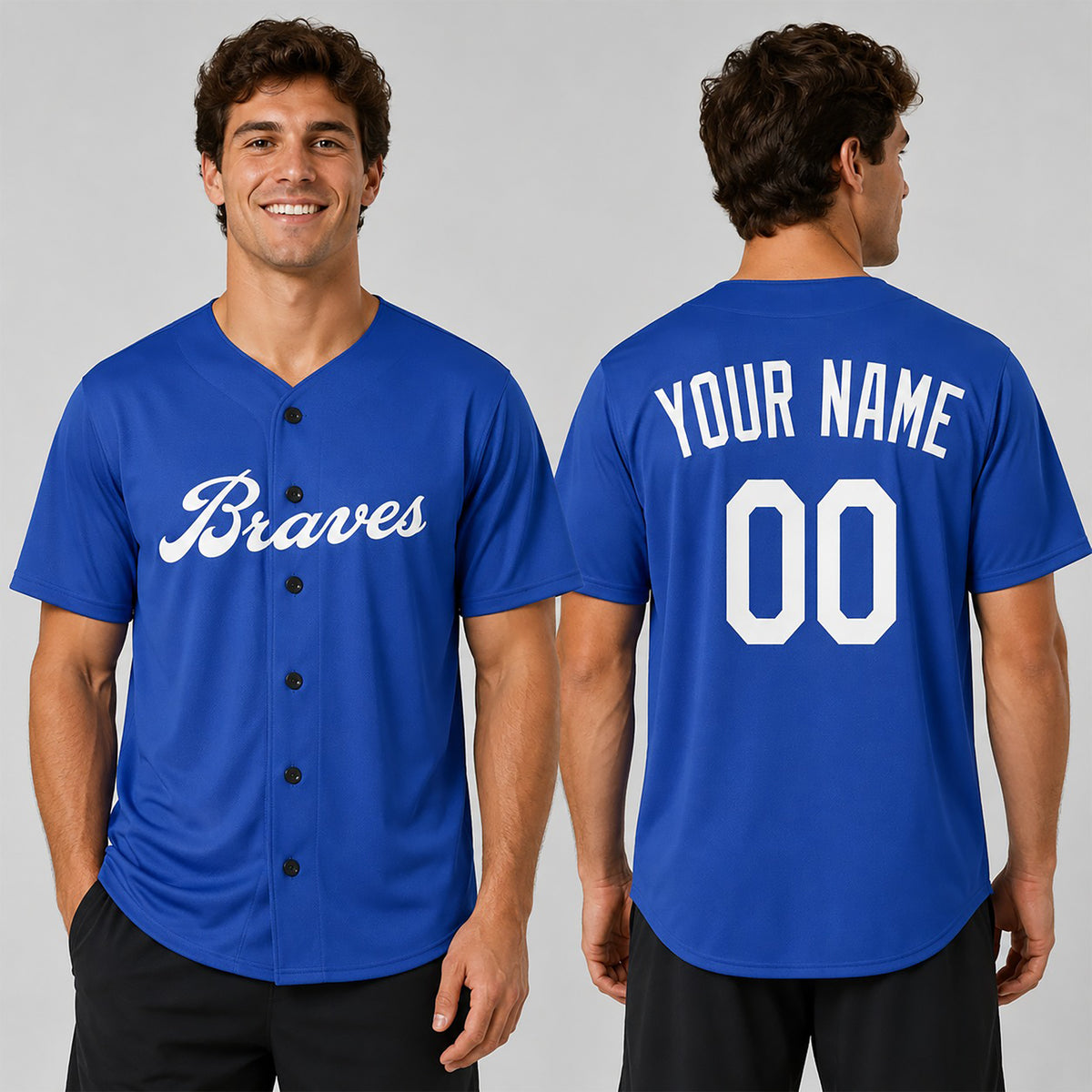 Custom Atlanta Braves Baseball Jersey - Royal Batting Practice Style, Personalized Name & Number-1