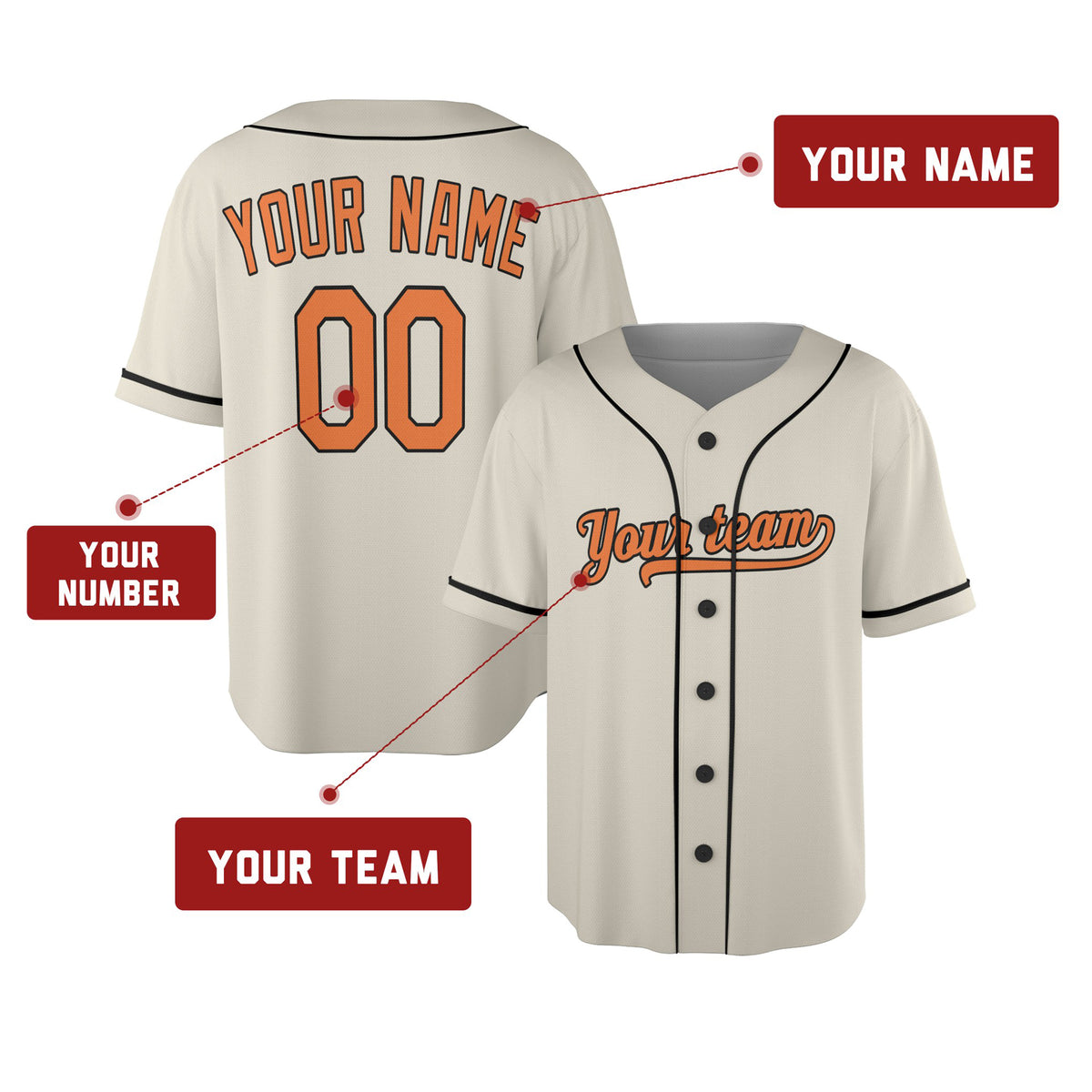 Custom Baltimore Baseball Jersey - Cream Throwback Style, Personalized Name & Number-2