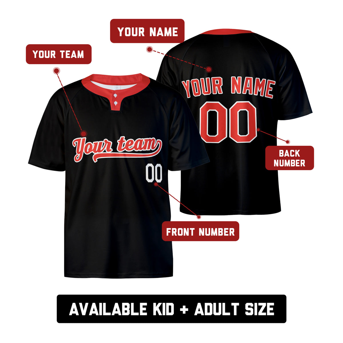 Custom Baltimore Two-Button Baseball Jersey - Blackout Style, Personalized Name & Number-2