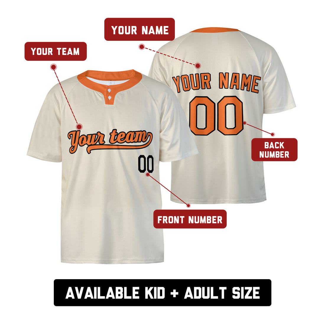 Custom Baltimore Two-Button Baseball Jersey - Cream Throwback Style, Personalized Name & Number-1