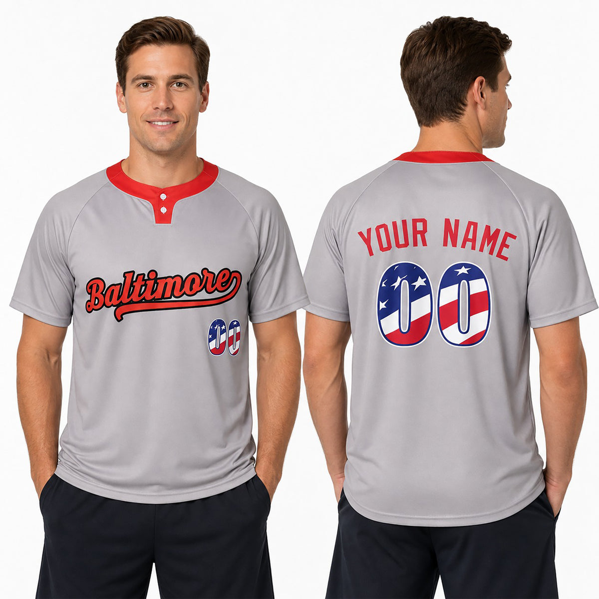 Custom Baltimore Two-Button Baseball Jersey - Fourth of July USA 250th Style, Personalized Name & Number-1