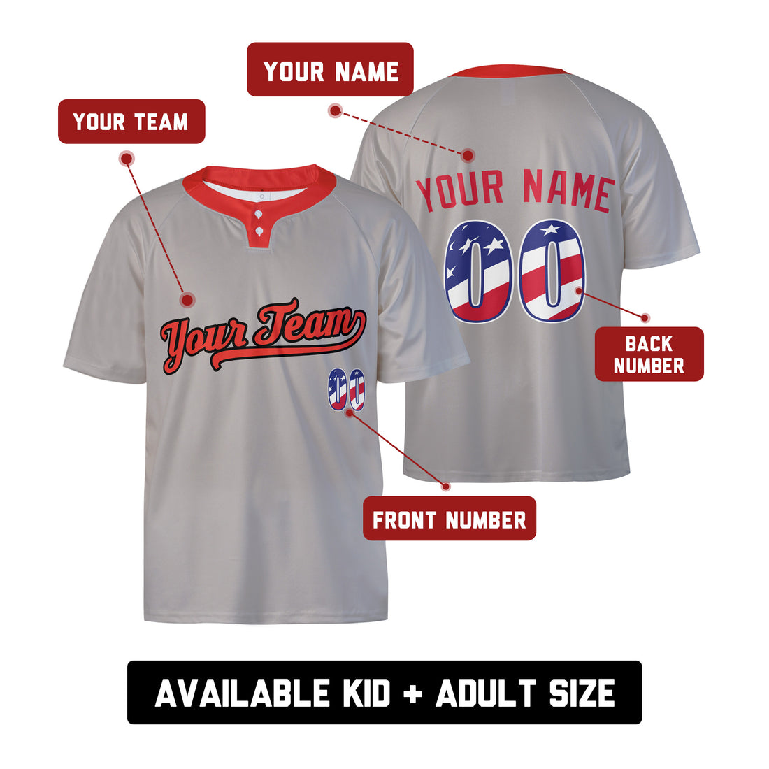 Custom Baltimore Two-Button Baseball Jersey - Fourth of July USA 250th Style, Personalized Name & Number-1