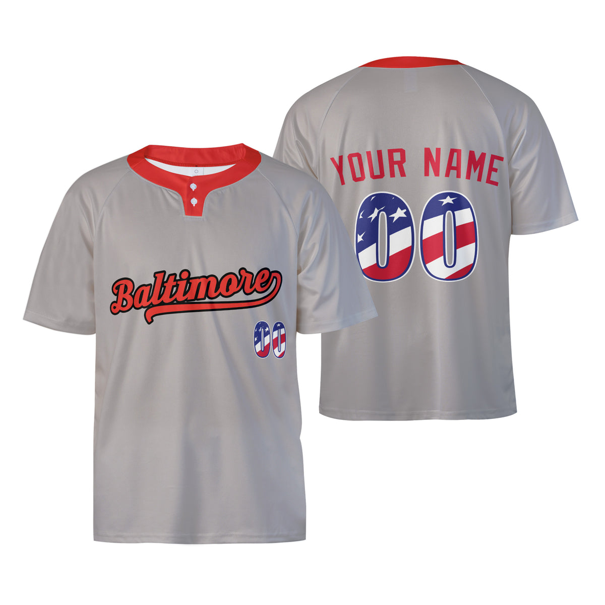 Custom Baltimore Two-Button Baseball Jersey - Fourth of July USA 250th Style, Personalized Name & Number-3