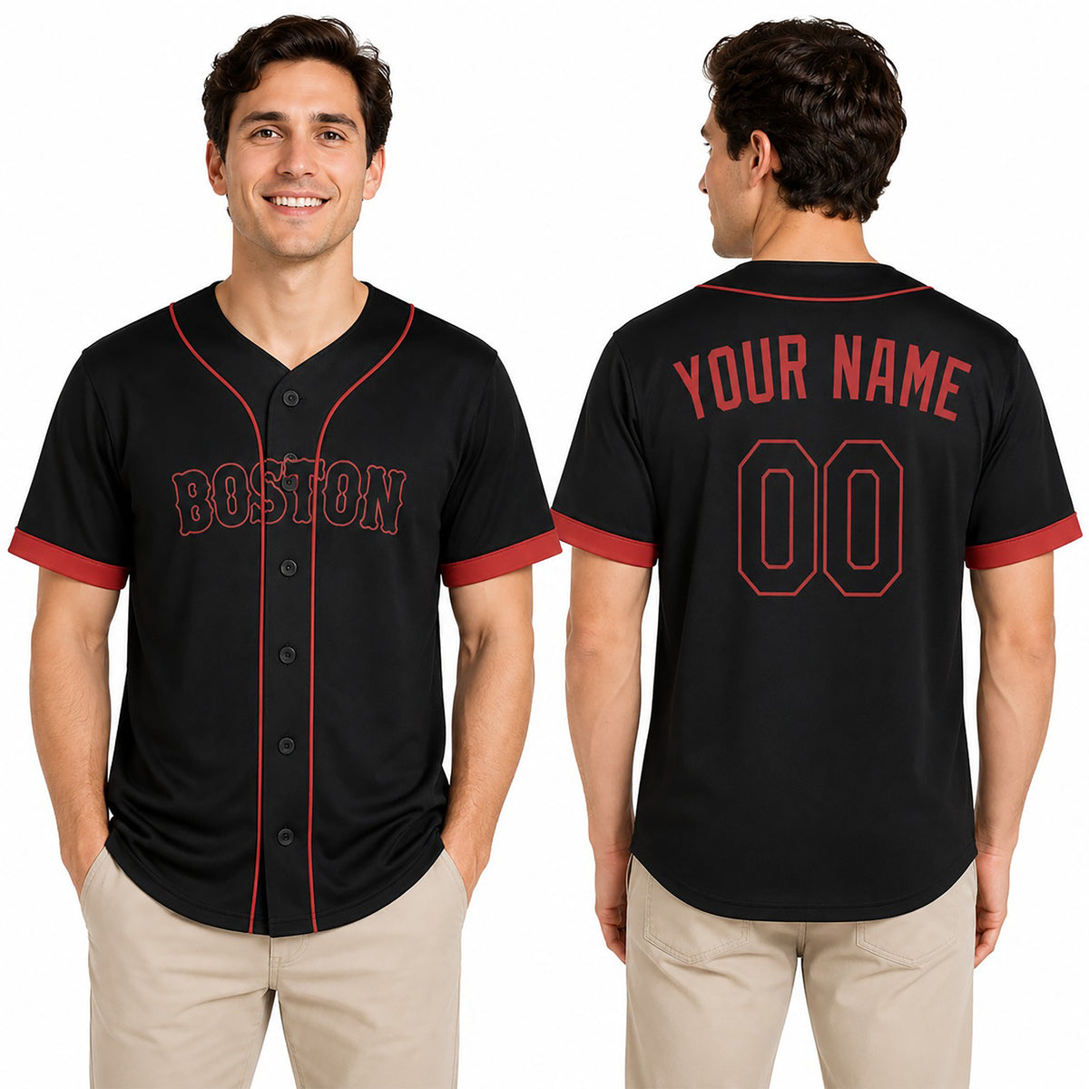 Custom Boston Red Sox Baseball Jersey - Black Pop Fashion Style, Personalized Name & Number-1