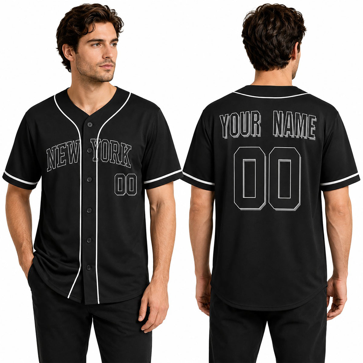 Custom Bronx Baseball Jersey - Blackout Outline Style, Personalized Name & Number-1