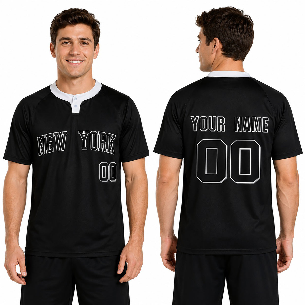 Custom Bronx Two-Button Baseball Jersey - Blackout Outline Style, Personalized Name & Number-1