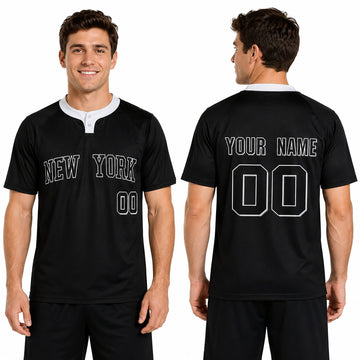 Custom Bronx Two-Button Baseball Jersey - Blackout Outline Style, Personalized Name & Number-1
