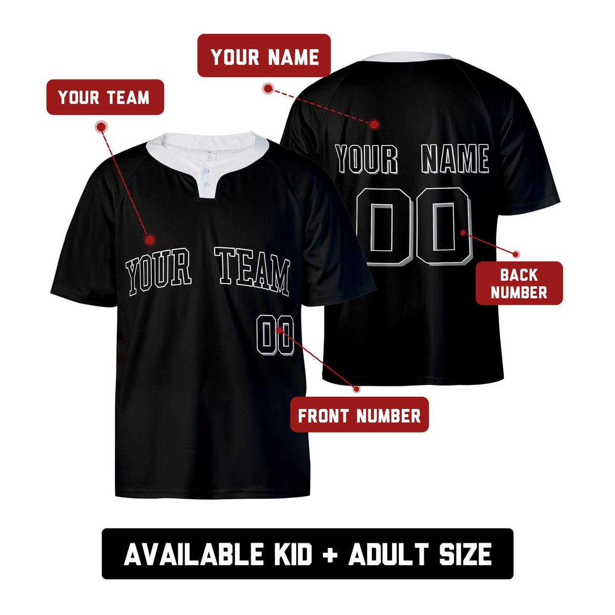 Custom Bronx Two-Button Baseball Jersey - Blackout Outline Style, Personalized Name & Number-2