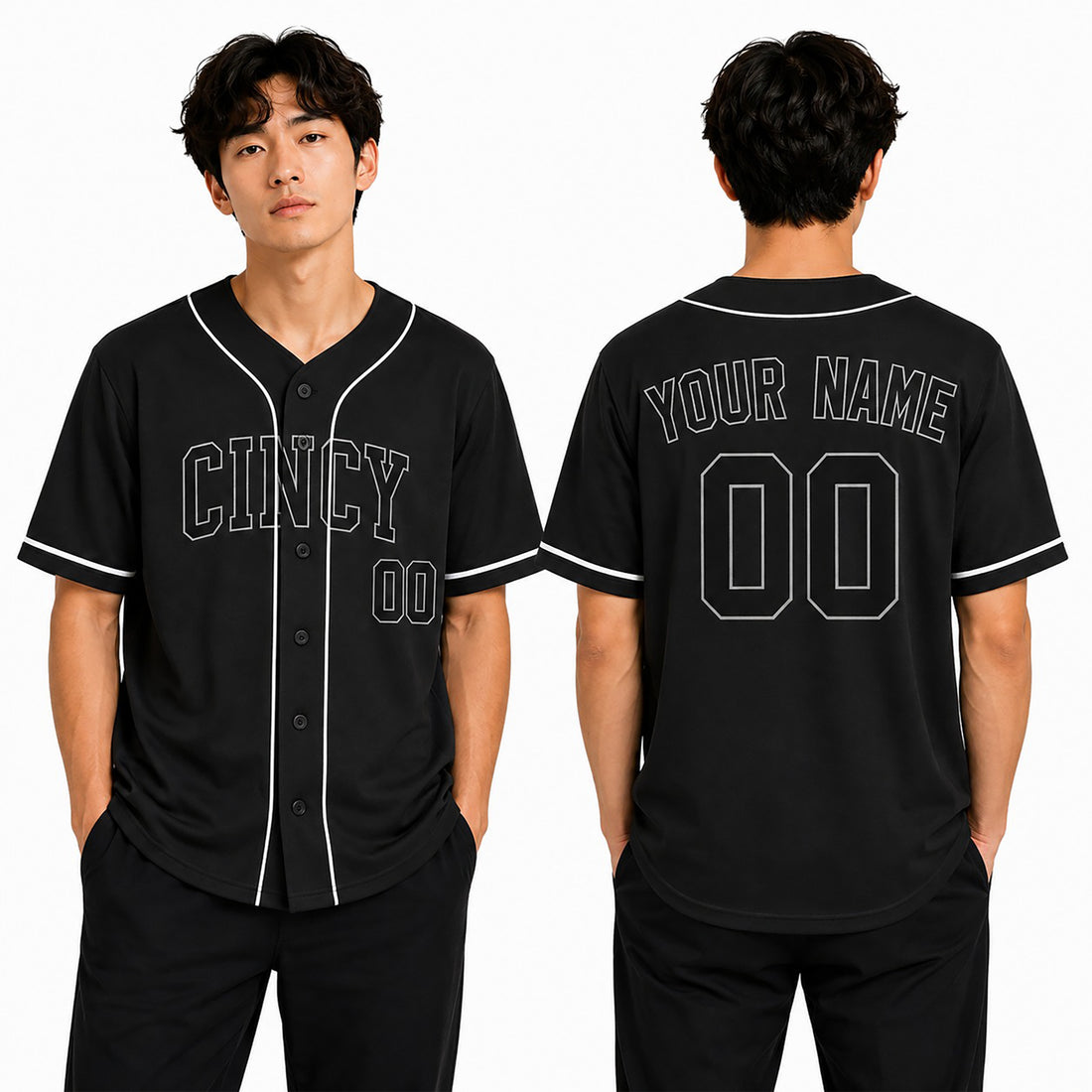 Custom Cincinnati Baseball Jersey - Blackout Outline Style, Personalized Name & Number-1