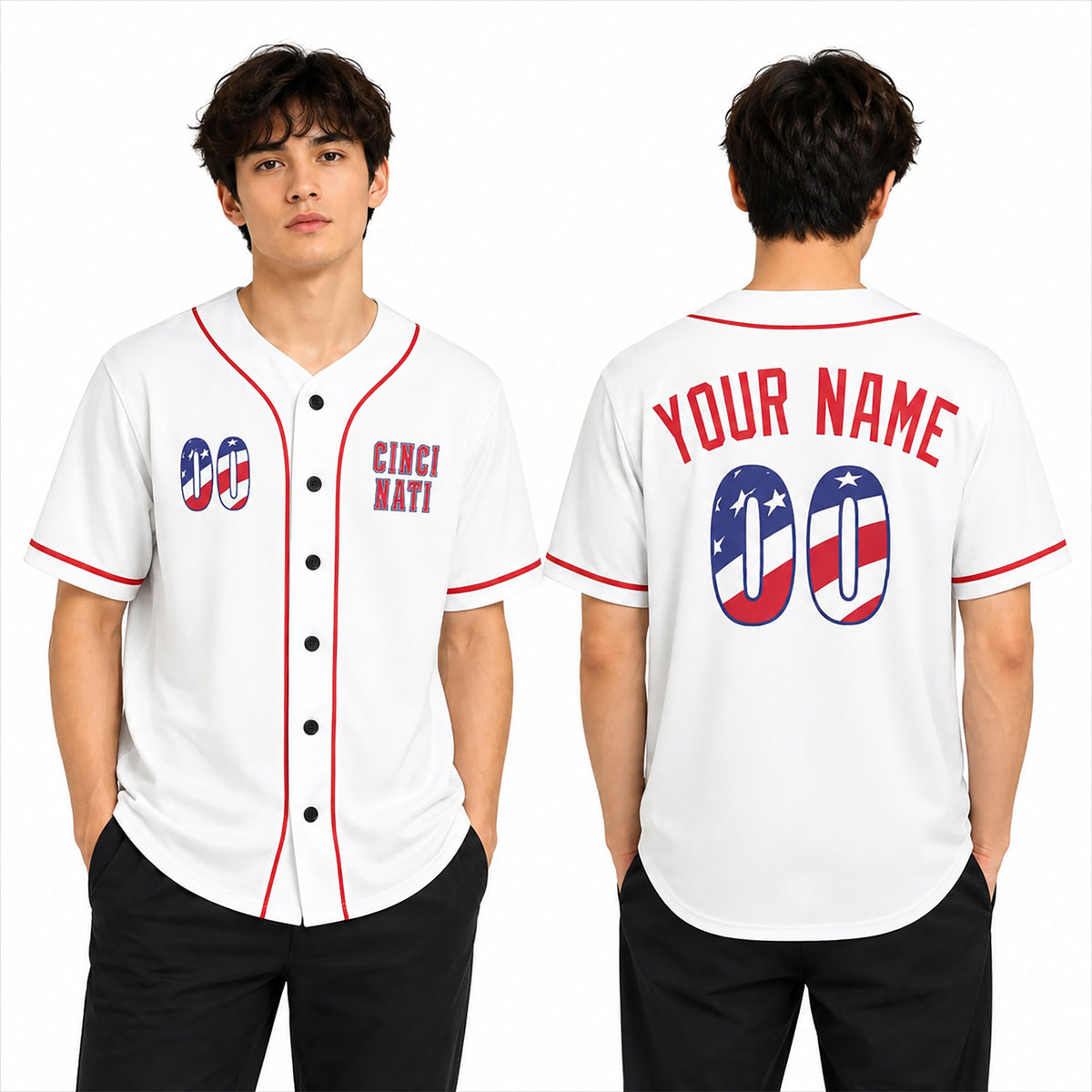 Custom Cincinnati Baseball Jersey - USA 250th Anniversary Fourth of July Style, Personalized Name & Number-1