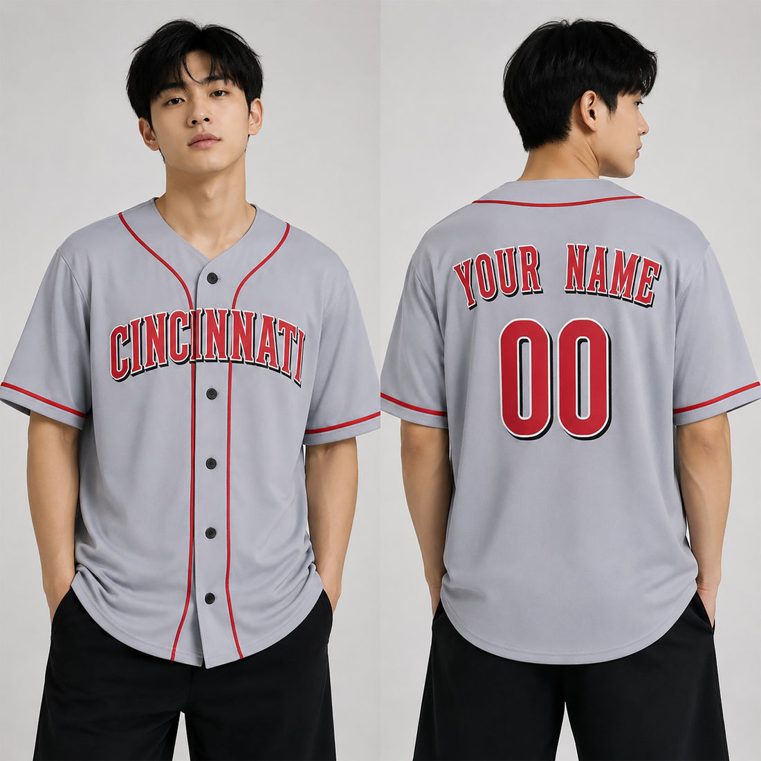 Custom Cincinnati Reds Baseball Jersey - Road Gray Style, Personalized Name & Number-1