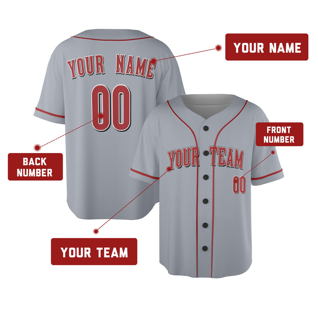 Custom Cincinnati Reds Baseball Jersey - Road Gray Style, Personalized Name & Number-1