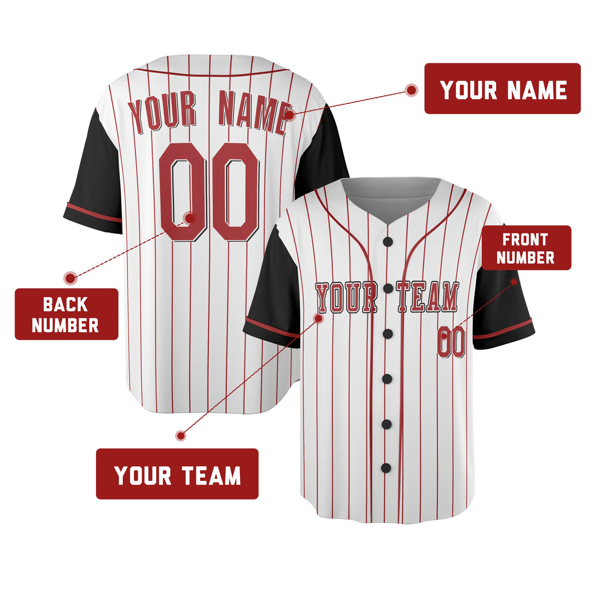 Custom Cincinnati Reds Baseball Jersey - White Black Cooperstown Style, Personalized Name & Number-2