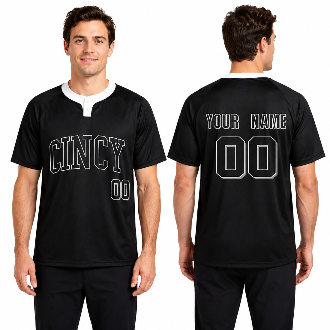 Custom Cincinnati Two-Button Baseball Jersey - Blackout Outline Style, Personalized Name & Number-1