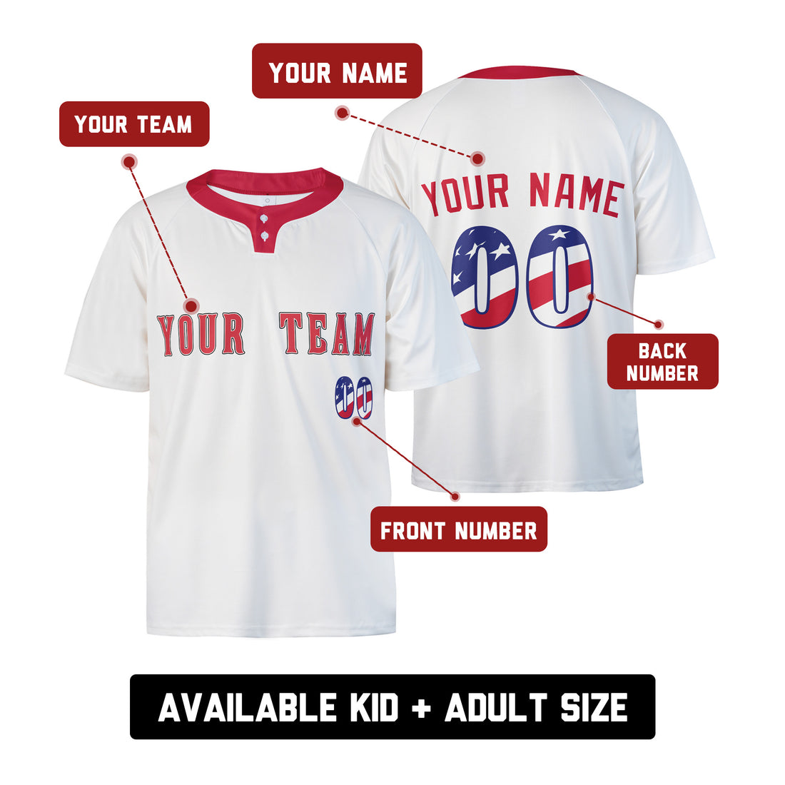 Custom Cincinnati Two-Button Baseball Jersey - Fourth of July USA 250th Style, Personalized Name & Number-1