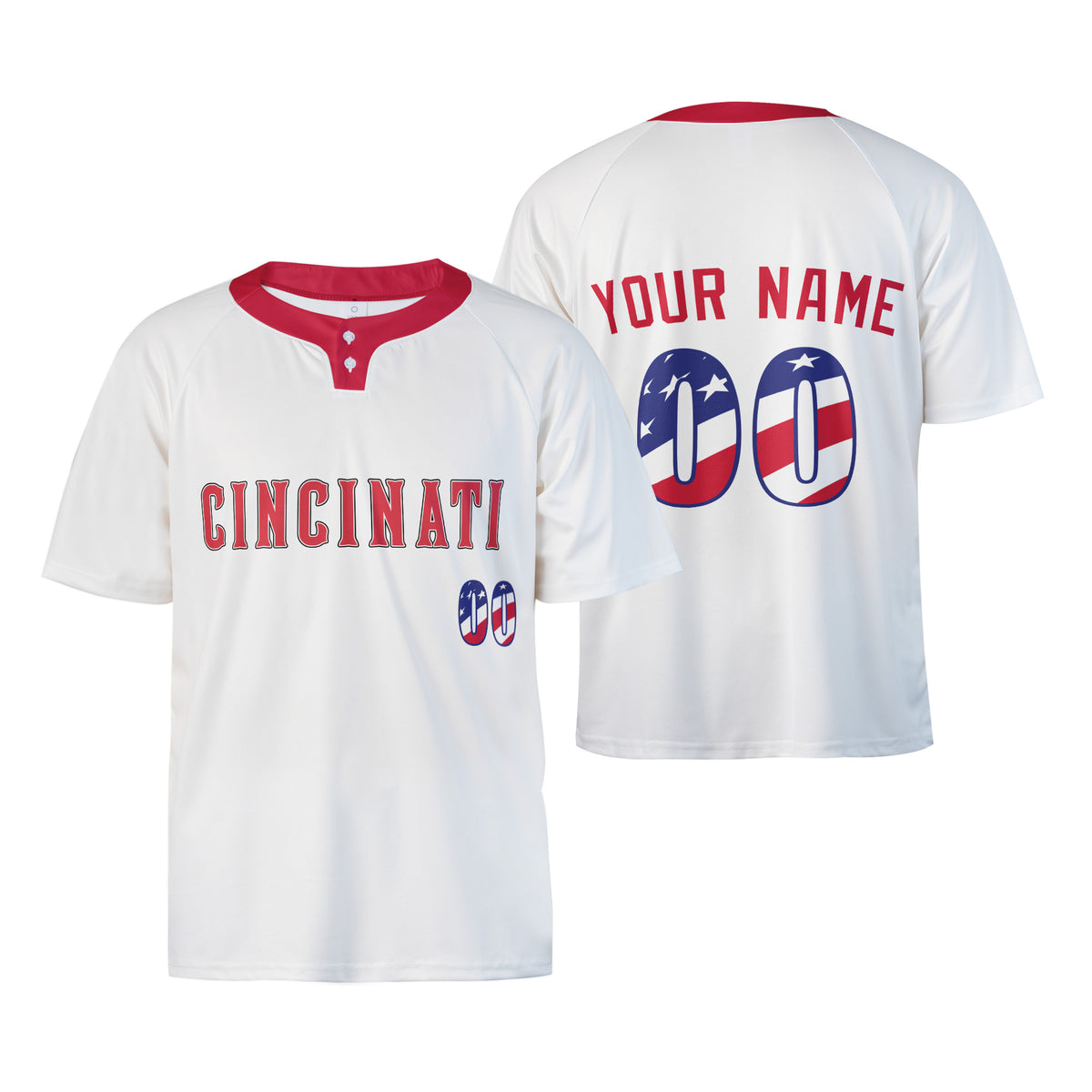 Custom Cincinnati Two-Button Baseball Jersey - Fourth of July USA 250th Style, Personalized Name & Number-3