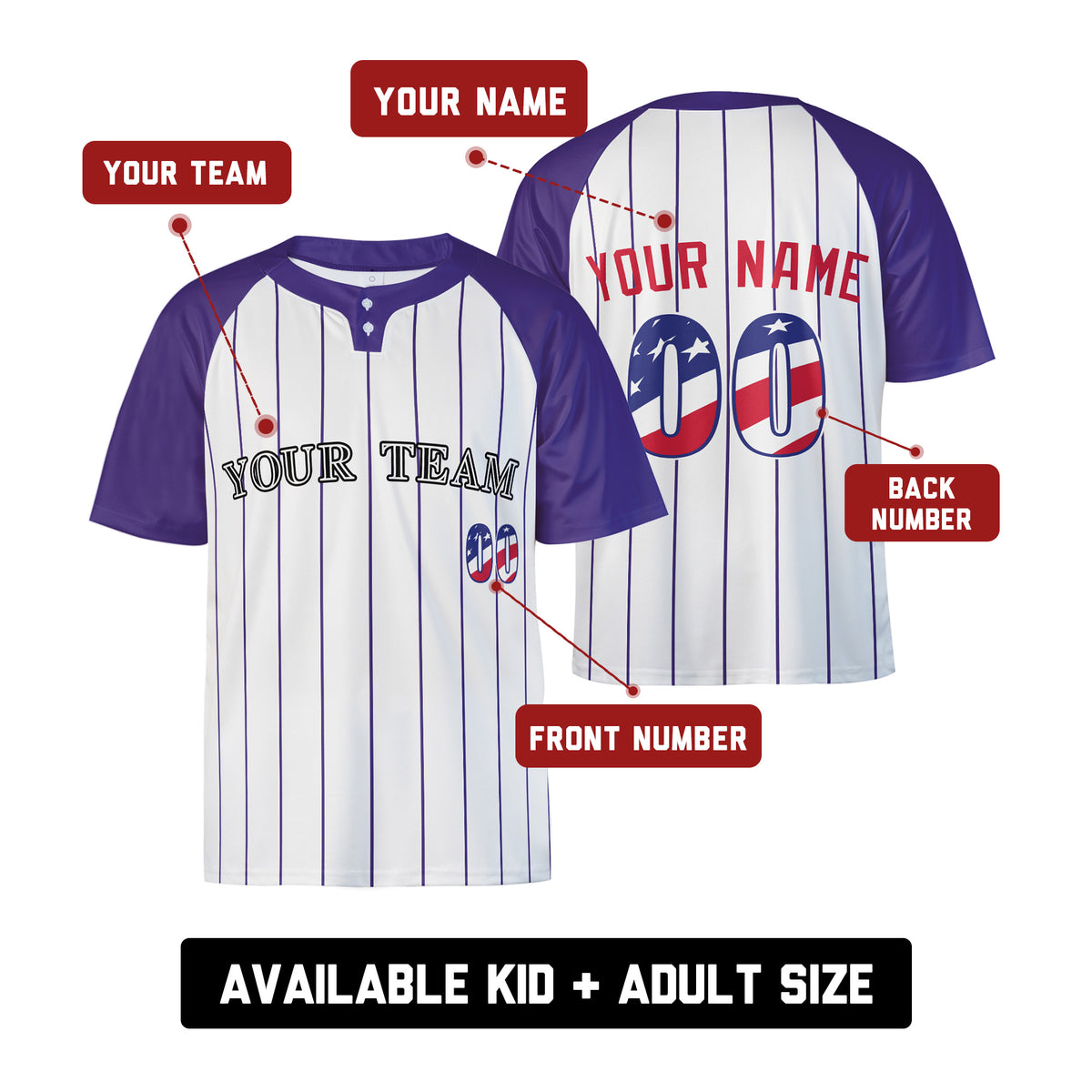 Custom Colorado Two-Button Baseball Jersey - Fourth of July USA 250th Style, Personalized Name & Number-2