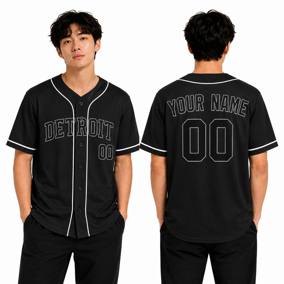 Custom Detroit Baseball Jersey - Blackout Outline Style, Personalized Name & Number-1