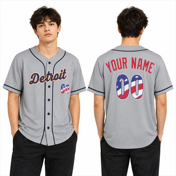 Custom Detroit Baseball Jersey - USA 250th Anniversary Fourth of July Road Style, Personalized Name & Number-1