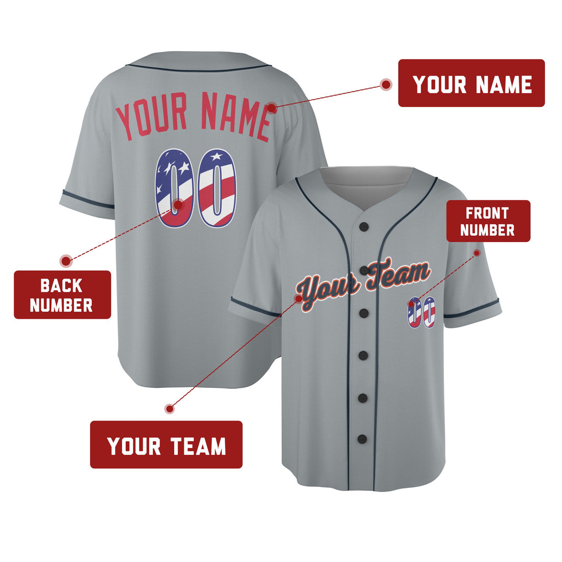 Custom Detroit Baseball Jersey - USA 250th Anniversary Fourth of July Road Style, Personalized Name & Number-1
