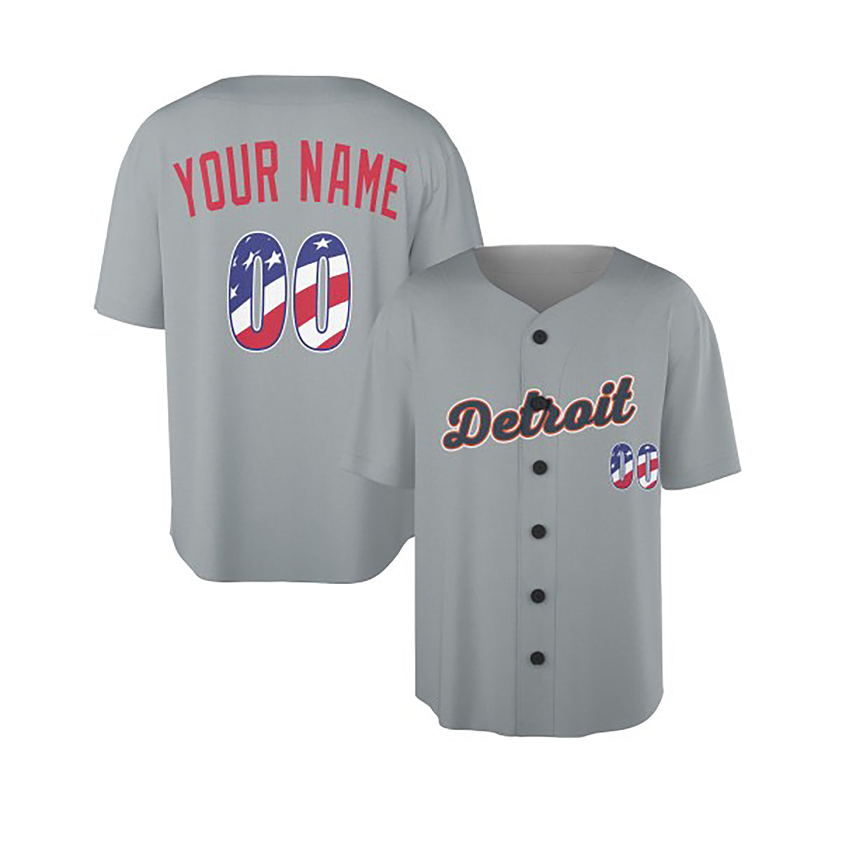 Custom Detroit Baseball Jersey - USA 250th Anniversary Fourth of July Road Style, Personalized Name & Number-3