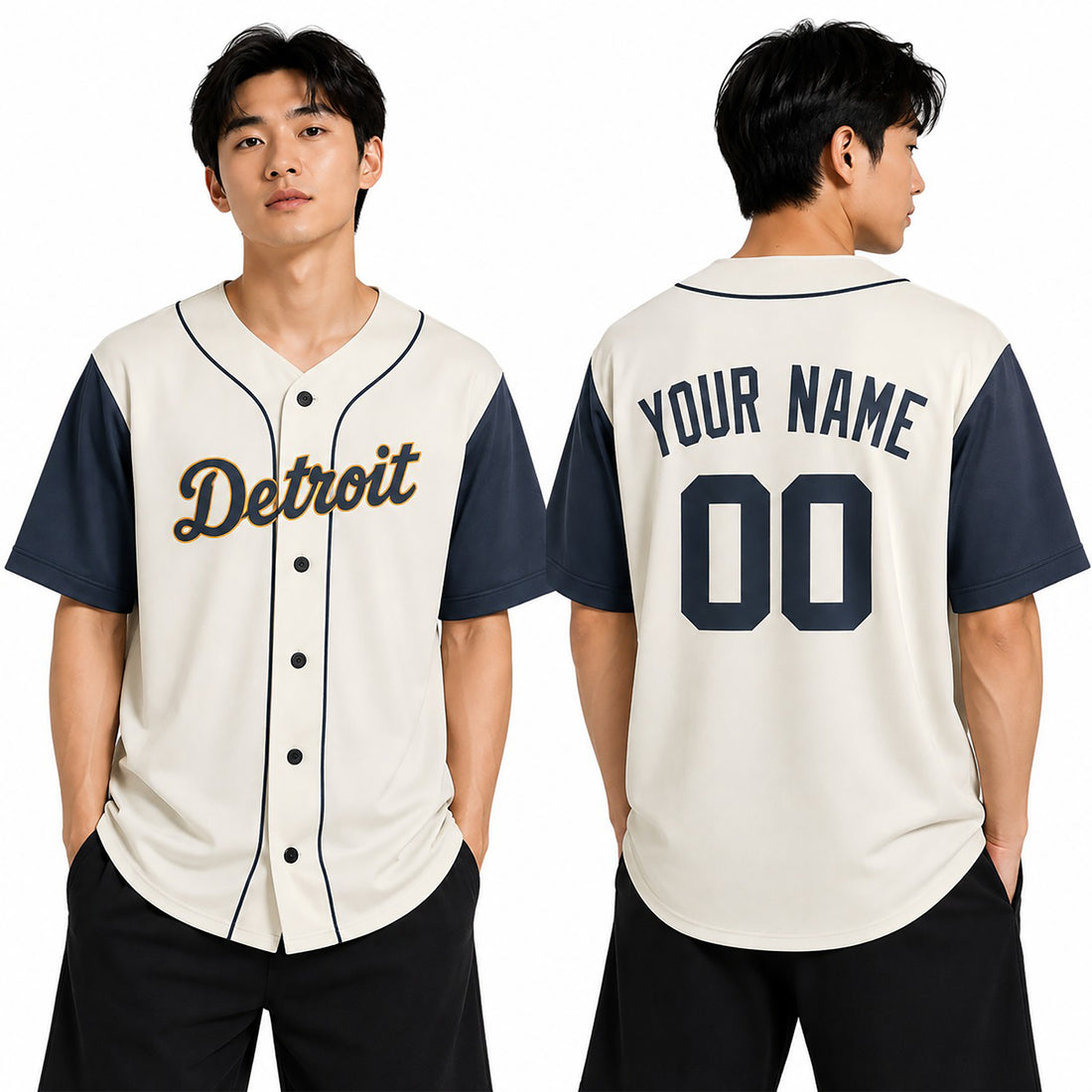 Custom Detroit Tigers Baseball Jersey - Cream Navy Two-Color Fashion Style, Personalized Name & Number-1