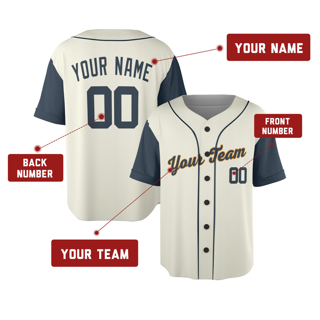 Custom Detroit Tigers Baseball Jersey - Cream Navy Two-Color Fashion Style, Personalized Name & Number-1