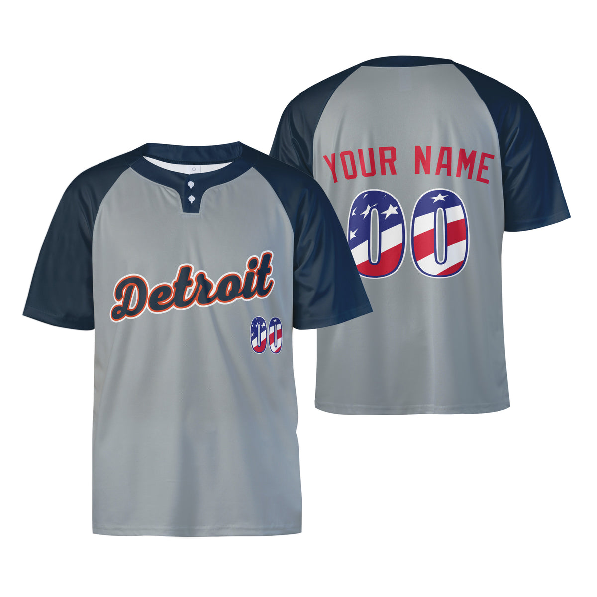 Custom Detroit Two-Button Baseball Jersey - USA 250th Fourth of July Road Style, Personalized Name & Number-3