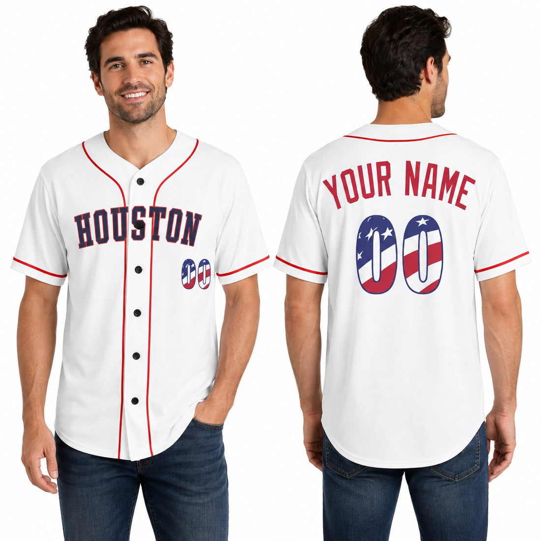 Custom Houston Baseball Jersey - USA 250th Anniversary Fourth of July Home Style, Personalized Name & Number-1